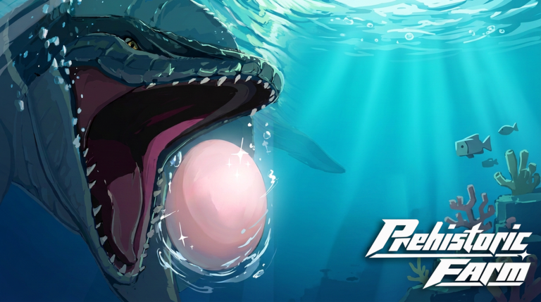 Official Prehistoric Farm artwork showing a sea reptile carrying an egg underwater